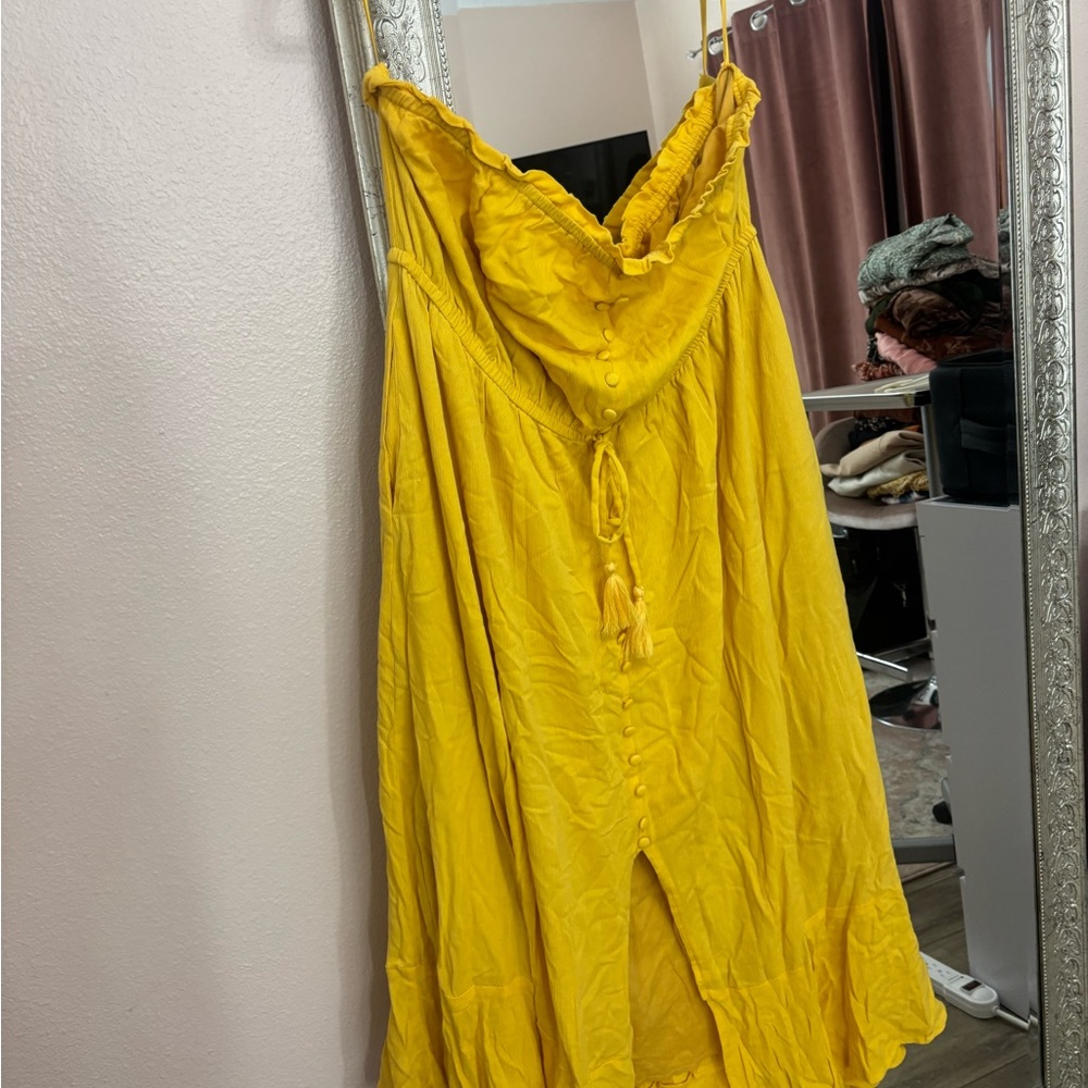 Pink Lily Strapless Yellow Dress